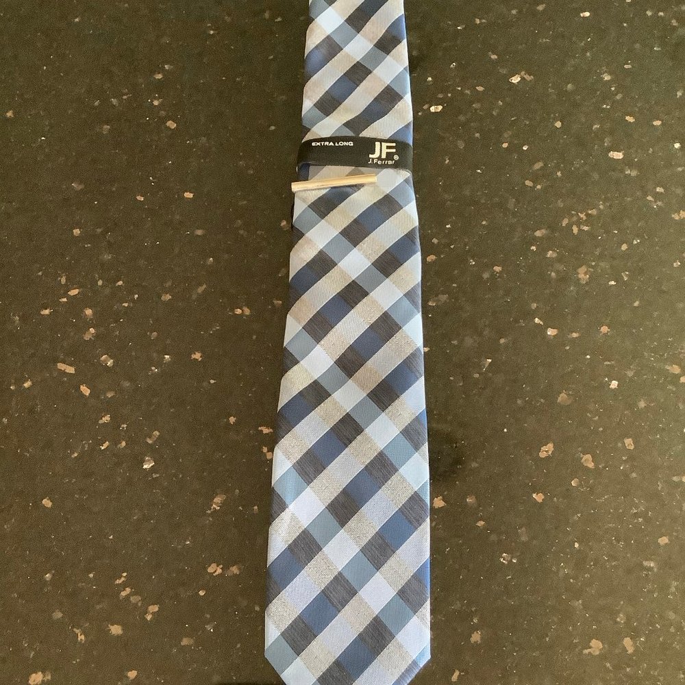 JF J.Ferrar Navy/Blue Striped XL Tie